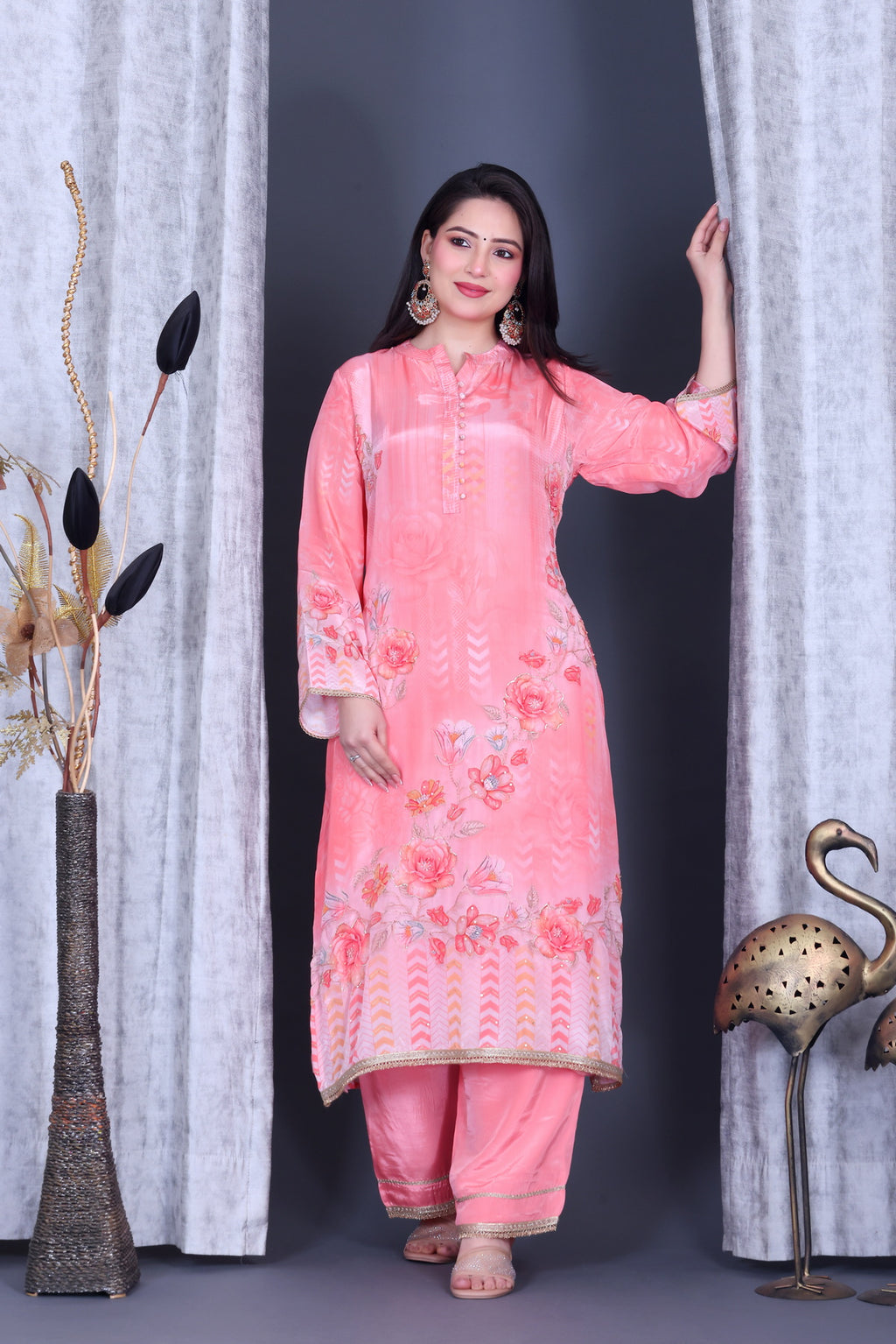 Gulbahaar Coral Bloom Unstitched Crepe Set - Label Tu Hai