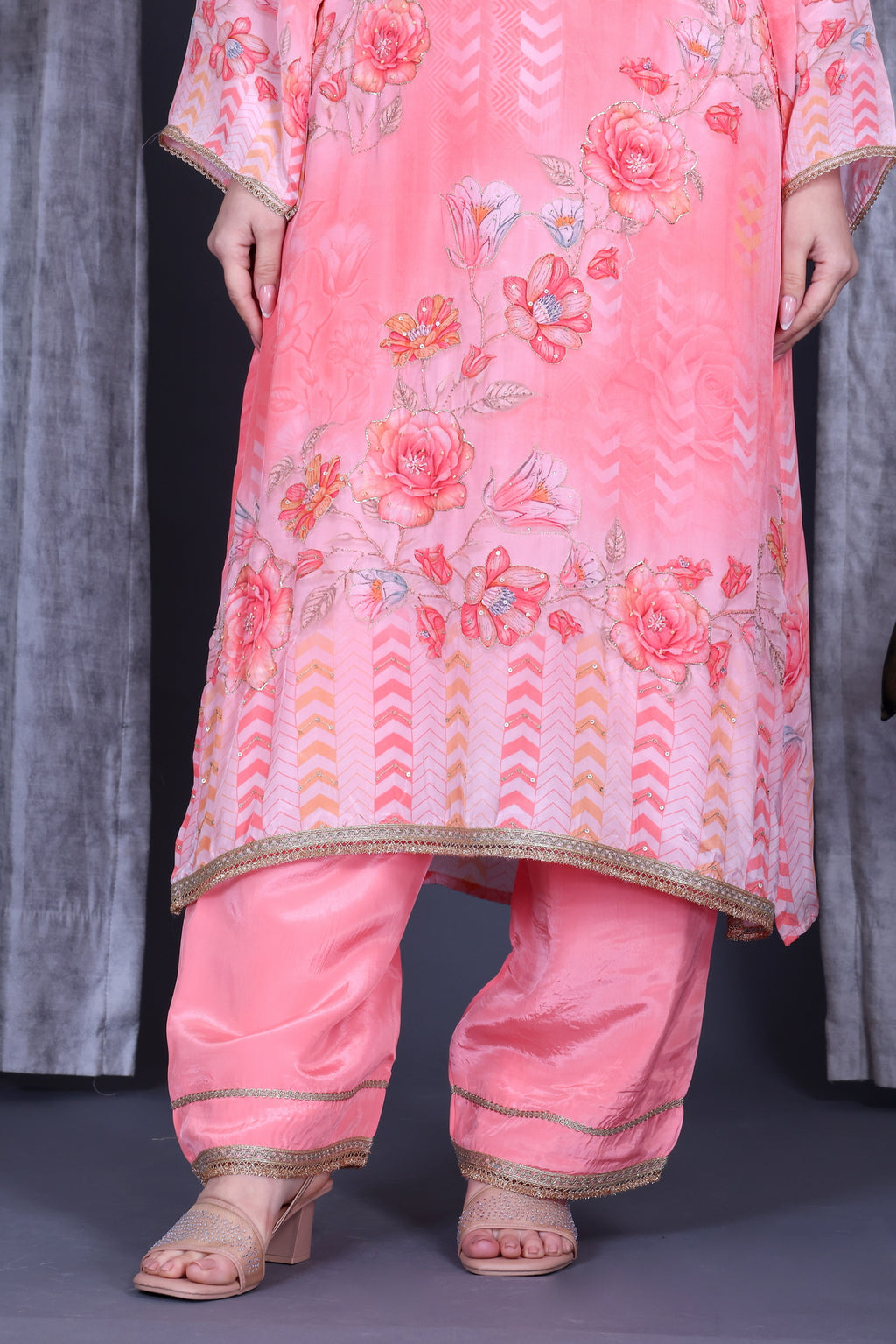 Gulbahaar Coral Bloom Unstitched Crepe Set - Label Tu Hai