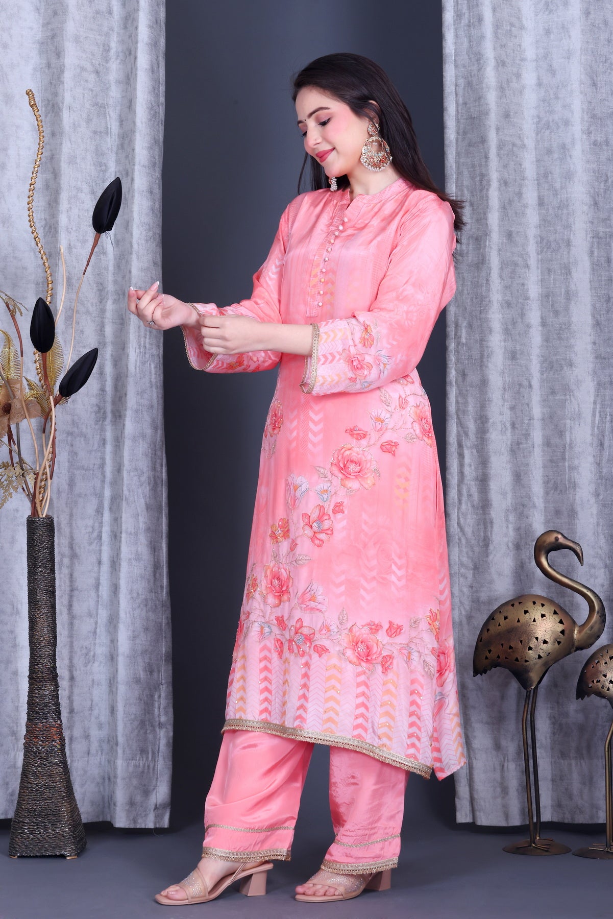 Gulbahaar Coral Bloom Unstitched Crepe Set - Label Tu Hai
