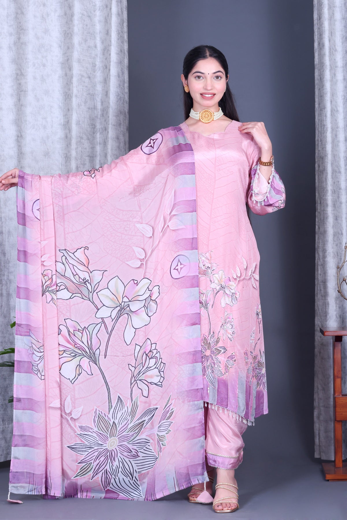 Noor-e-Gul Blush Unstitched Crepe Set - Label Tu Hai