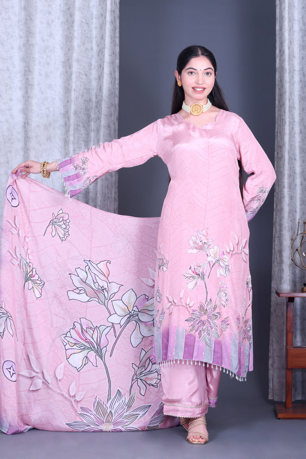 Noor-e-Gul Blush Unstitched Crepe Set - Label Tu Hai