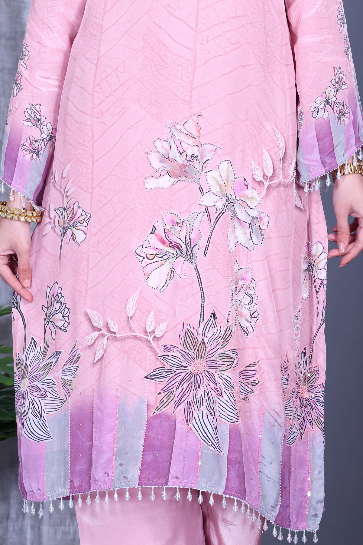 Noor-e-Gul Blush Unstitched Crepe Set - Label Tu Hai