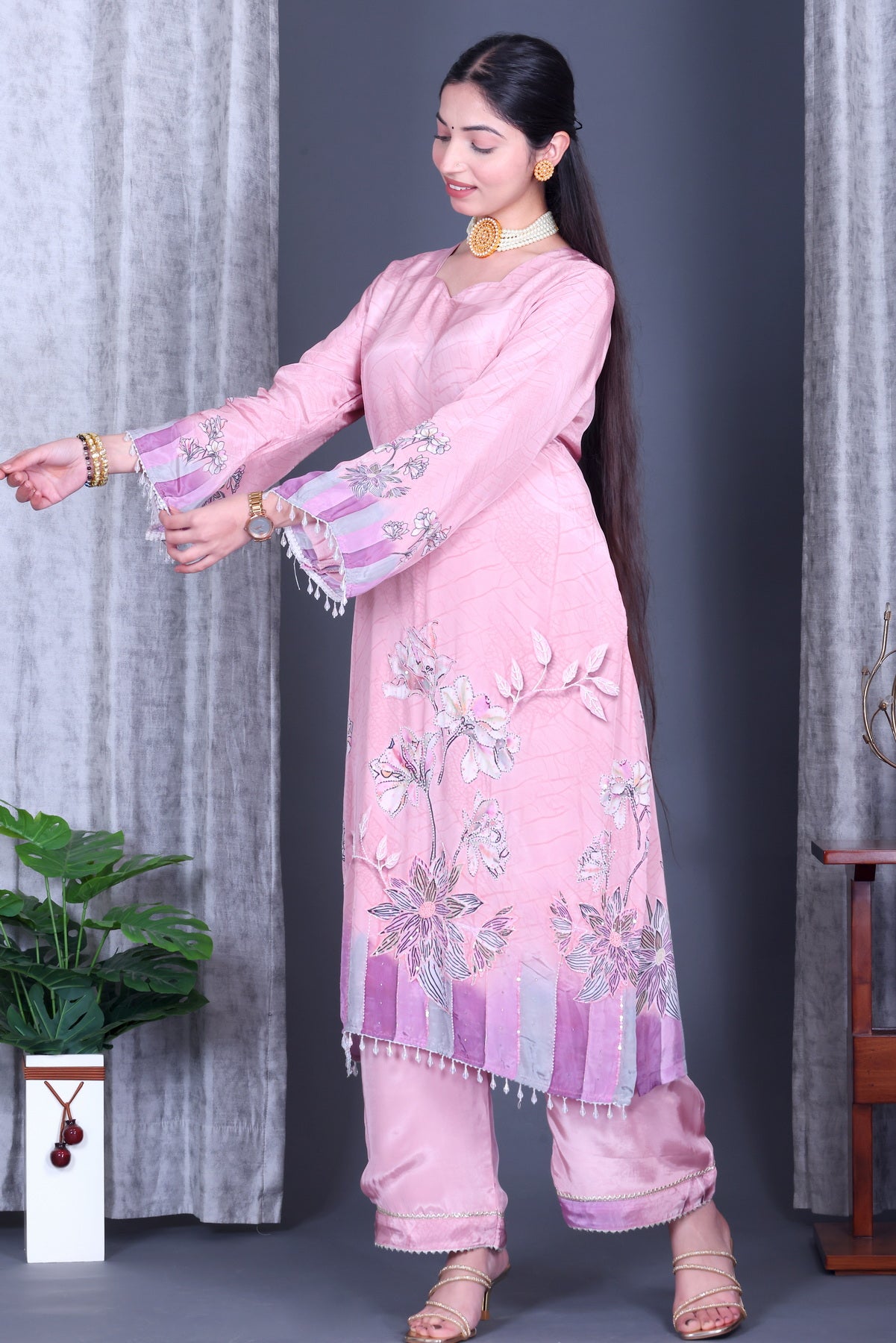 Noor-e-Gul Blush Unstitched Crepe Set - Label Tu Hai