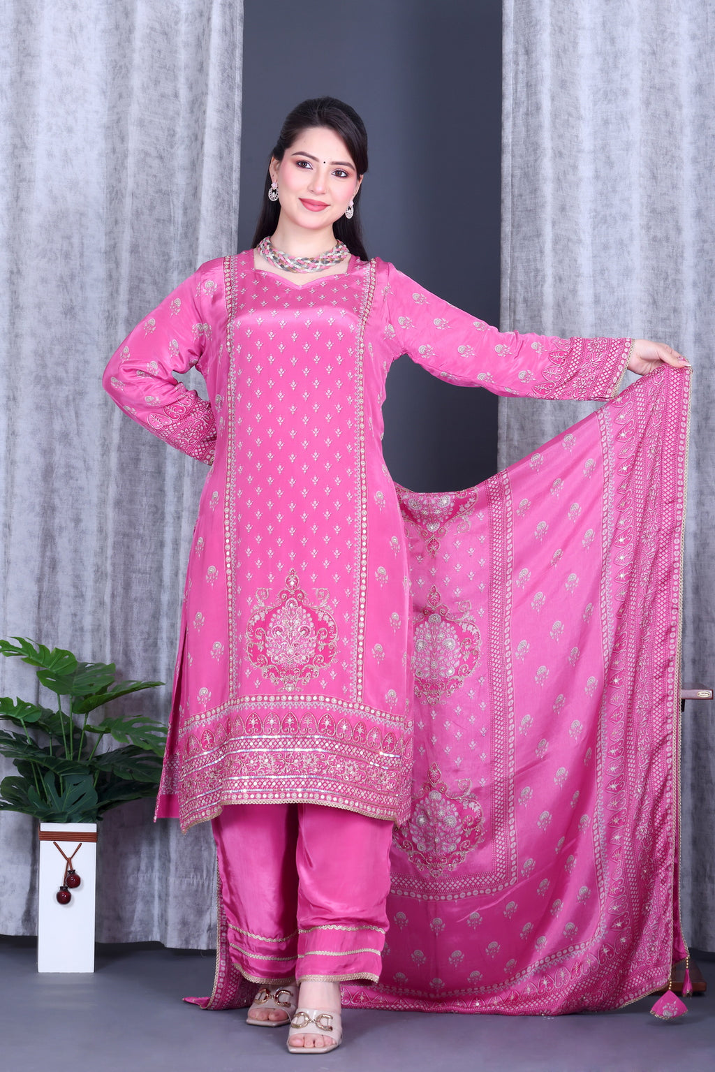Gulzar Pink Unstitched Crepe Set - Label Tu Hai