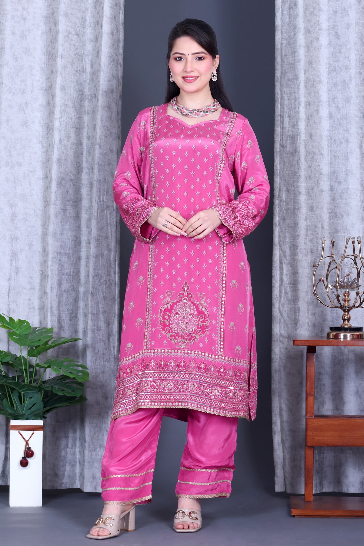 Gulzar Pink Unstitched Crepe Set - Label Tu Hai