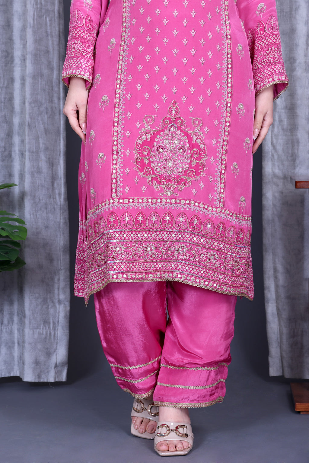 Gulzar Pink Unstitched Crepe Set - Label Tu Hai