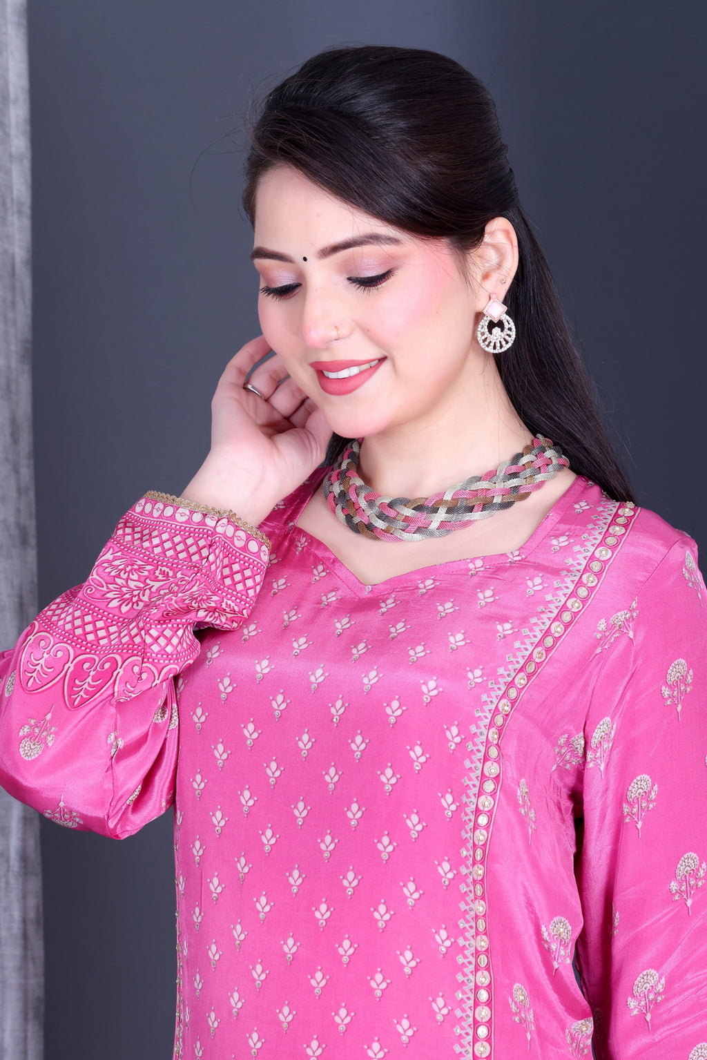 Gulzar Pink Unstitched Crepe Set - Label Tu Hai